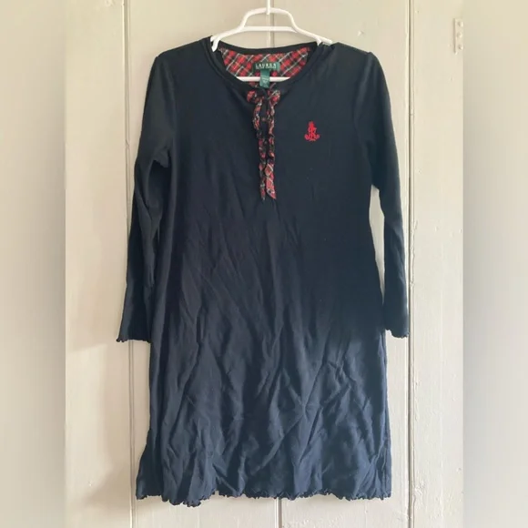 Lauren Ralph Lauren Pajama Shirt Dress Black Red and Green Plaid Medium - Picture 1 of 7